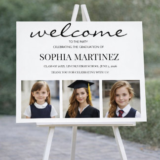 Modern 3 Photo Graduation Welcome Sign Poster