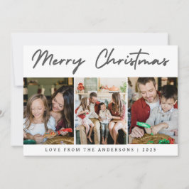 Modern 3 Photo Grid Merry Christmas Family Feiertagskarte