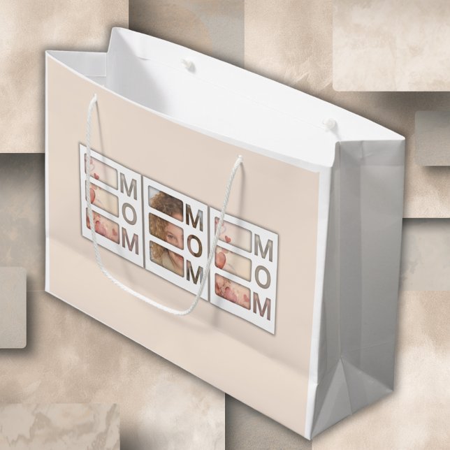 Modern 3 Photo Grid Mom Birthday Keepsake Große Geschenktüte (Von Creator hochgeladen)