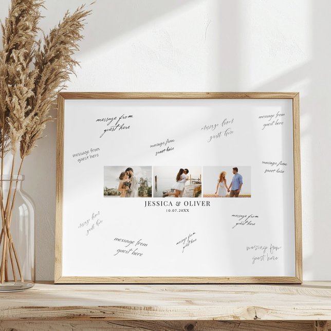 Modern 3 Photo Wedding Guest Signature Poster (Von Creator hochgeladen)