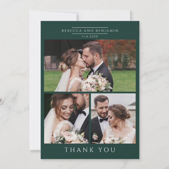 Modern 3 Photos Hand-Lettered Wedding Dankeskarte (Vorderseite)