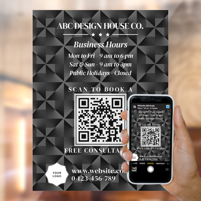 Modern 3D Black Business Consultant Logo QR Code Fensteraufkleber (Von Creator hochgeladen)