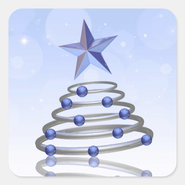 Modern 3D Chrome Weihnachtsbaum Quadratischer Aufkleber (Vorderseite)
