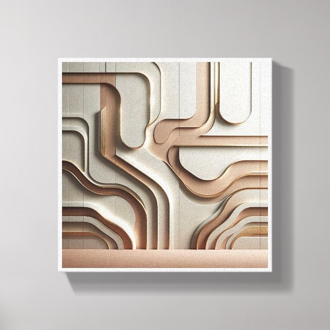 Modern 3D Geometric Paths Abstract - Luxury Cream  Leinwanddruck (Vorderseite)