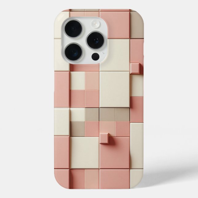 Modern 3D Geometric Square Case Dusty Rose, Cream (Rückseite)