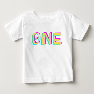 Modern 3D One Yellow First Birthday Baby T - Shirt