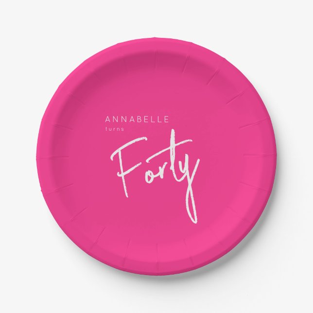 Modern 40. 40. Geburtstag Pink Pappteller (Vorderseite)