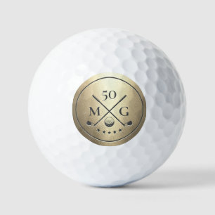 Modern 40. 50. 60 Geburtstag Golf Monogram Gold Golfball