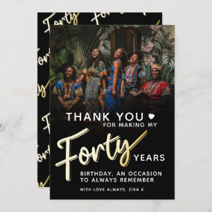 Modern 40. Geburtstag Gold schwarz vierzig Skriptt Dankeskarte