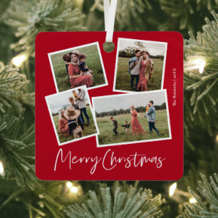Modern 4 Foto Collage Frohe Weihnachten Ornament Aus Metall