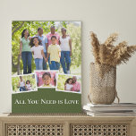 Modern 4 Foto Collage Green mit weißer Typografie Künstlicher Leinwanddruck<br><div class="desc">Entwerfen Sie Ihre eigenen Foto-Collage-Leinwand mit vier Ihrer Lieblings-Familie-Fotos oder Bilder Ihrer Kinder, Haustiere etc. Dieses Multi-Bild-Design wird automatisch erstellt, wenn Sie Ihre Bilder hinzufügen, und hat ein Foto, leicht überlagert mit 3 kleineren Fotos. Der Wortlaut lautet "Alles, was Sie brauchen, ist Liebe" in weißer, moderner Typografie und ist Set...</div>