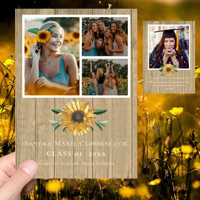 Modern 4 Foto Collage Sonnenblumen Abschluss Ankündigung (Von Creator hochgeladen)