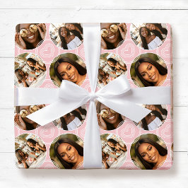 Modern 4 Photo Collage Circle Heart Blush Pink Geschenkpapier