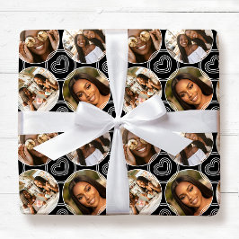 Modern 4 Photo Collage Circle Heart Pattern Black Geschenkpapier