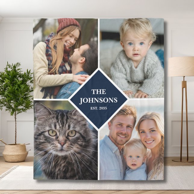 Modern 4 Photo Collage Family Keepsake Custom Fleecedecke (Von Creator hochgeladen)