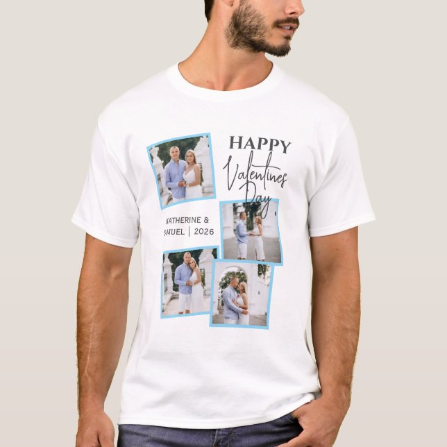 Modern 4 Photo Collage Happy Valentine’s Day T-Shirt (Vorderseite)
