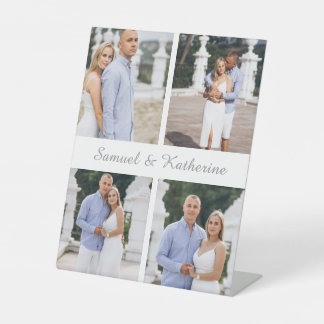 Modern 4 Photo Collage & Script Name Couple Sockelschild