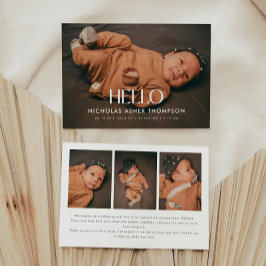Modern 4-Photo "Hello" New Baby Birth Ankündigung