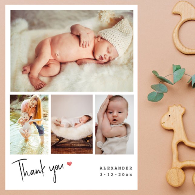 Modern 4 Photos Collage Baby Shower Thank You  Dankeskarte (Von Creator hochgeladen)