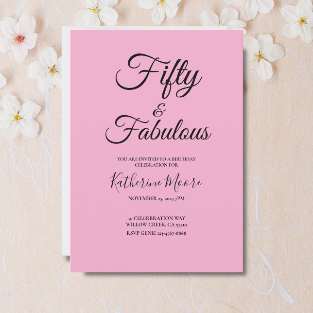 Modern 50 and Fabulous Pink 50th Birthday Party Einladung (Von Creator hochgeladen)