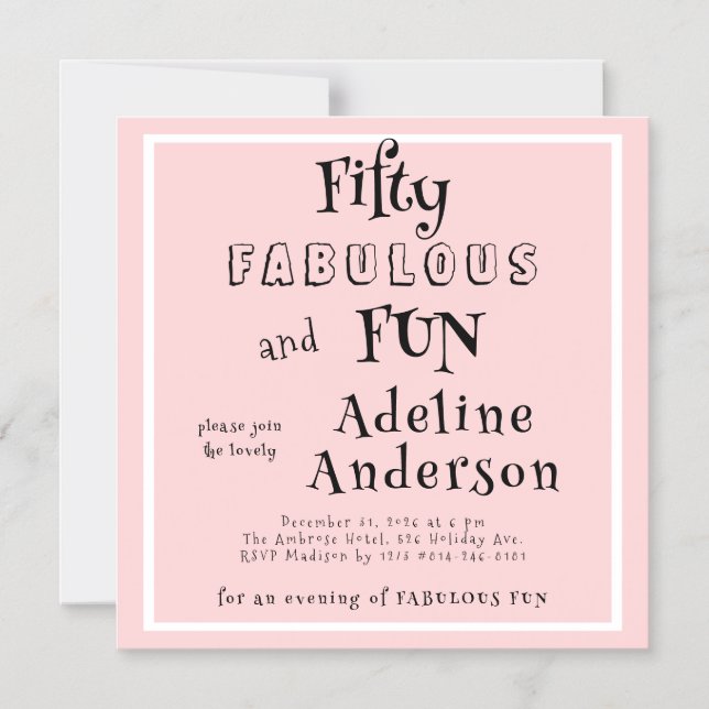 Modern 50 and Fabulous Pink 50th Birthday Party Magneteinladung (Vorderseite)