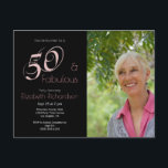 Modern 50 fabulous 50th birthday Foto Postkarte<br><div class="desc">This modern design in black and pink is ideal for your 50th birthday party celebrations. Upload your own foto, enter your party details and mail this foto postcard. Your 50 and fabulous birthday is going to be a huge success! This foto einladung is part of a collection with matching and...</div>