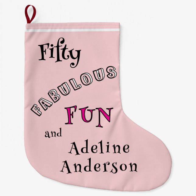 Modern 50 Fabulous Pink 50th Christmas Stocking Großer Weihnachtsstrumpf (Vorderseite)