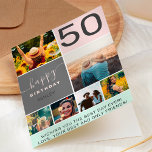 Modern 50. Geburtstag pink 6 Foto Collage Grid Karte<br><div class="desc">Modernes,  schlichtes 50. Geburtstagsrosa 6-Foto-Kollagengitter mit pastellrot-rosa und grau bearbeitbaren Farben und moderner Typografie.</div>