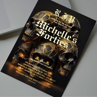 Modern 50. Geburtstag Skull Halloween Gold Folieneinladung
