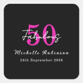 Modern 50th Birthday 50 and Fabulous Party Quadratischer Aufkleber