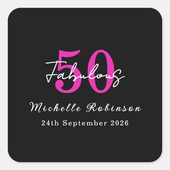 Modern 50th Birthday 50 and Fabulous Party Quadratischer Aufkleber (Vorderseite)