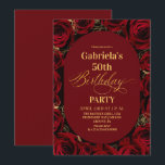 Modern 50th Birthday Elegant Red Gold Floral Einladung<br><div class="desc">Modern black and red with gold birthday invitation template is perfect for stylish birthday party. Elegant-minimalistic themed invite is full of fun and modern design elements,  elegant calligraphy and modern fonts. Birthdays are special days,  and this invite can help it make a memorable for friends.</div>