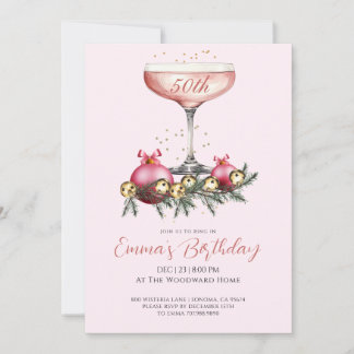 Modern 50th Christmas Birthday Party Blush Pink Einladung