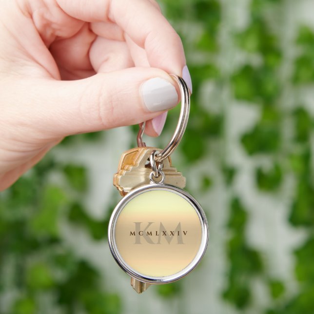 Modern 50th Wedding Anniversary Monogram Gold Schlüsselanhänger (Hand)