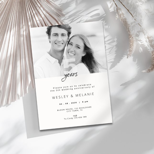 Modern 5th Wedding Anniversary with Photo Einladung (modern 5th wedding anniversary invitation with photo)
