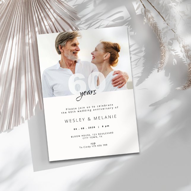 Modern 60th Wedding Anniversary with Photo Einladung (modern 60th wedding anniversary invitation with photo)