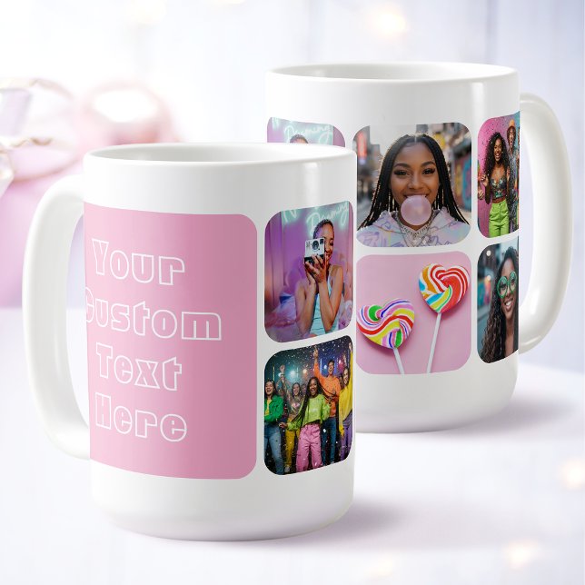 Modern 6 Custom Photo Text Besties Retro Pink Kaffeetasse (Von Creator hochgeladen)