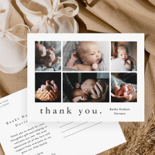 Modern 6 Foto Collage Baby Vielen Dank Postkarte