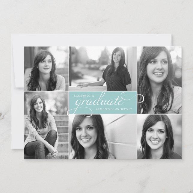 Modern 6 Foto Script Abschluss Invite - Mint Einladung (Vorderseite)