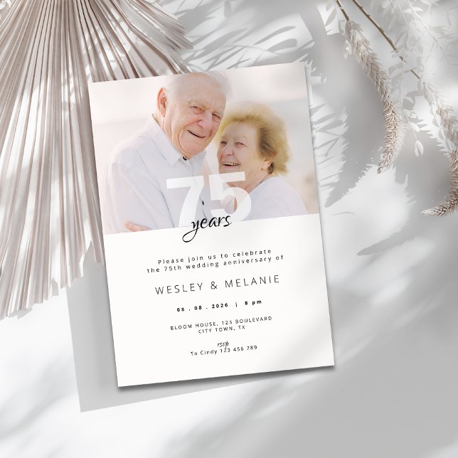 Modern 75th Wedding Anniversary with Photo Einladung (modern 75th wedding anniversary invitation with photo)