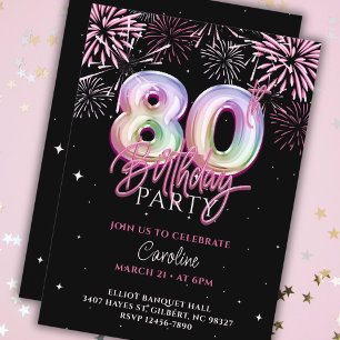 Modern 80. Pink Foil Ballon Feuerwerk Geburtstag Einladung