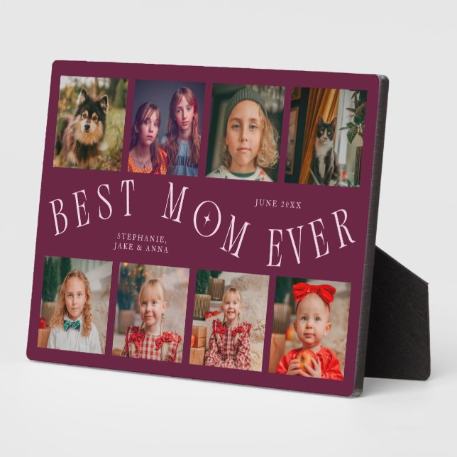 Modern 8 Photo Collage Best Mom Ever Cranberry Fotoplatte (Seite)