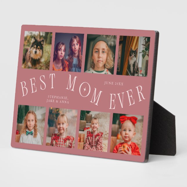 Modern 8 Photo Collage Best Mom Ever Pink Fotoplatte (Seite)