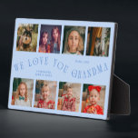 Modern 8 Photo Grid Love You Grandma Icy Blue Fotoplatte<br><div class="desc">Modern and minimal keepsake photo plaque to gift it to a grandmother featuring 8 photos with a curvy typography text that says "we love you grandma." The color is icy blue.</div>