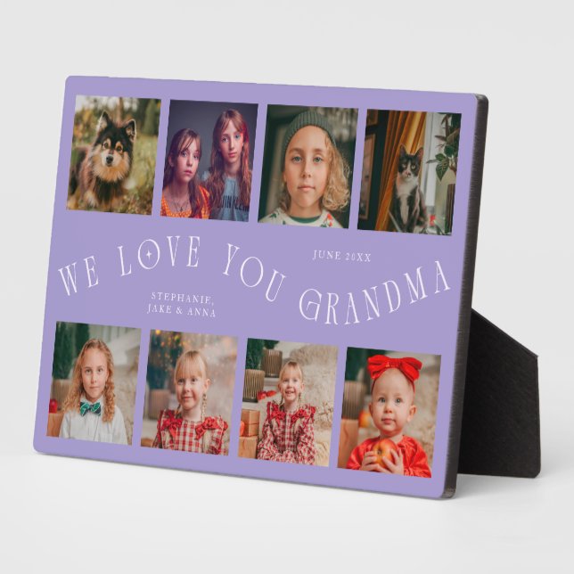 Modern 8 Photo Grid Love You Grandma Lilac Fotoplatte (Seite)