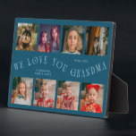 Modern 8 Photo Grid Love You Grandma Teal Fotoplatte<br><div class="desc">Modern and minimal keepsake photo plaque to gift it to a grandmother featuring 8 photos with a curvy typography text that says "we love you grandma." The color is teal.</div>