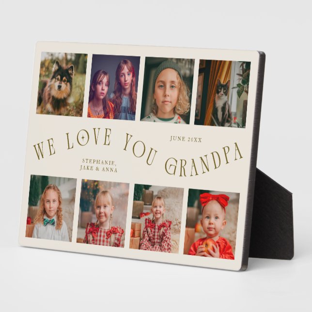 Modern 8 Photo Grid Love You Grandpa Cream Fotoplatte (Seite)