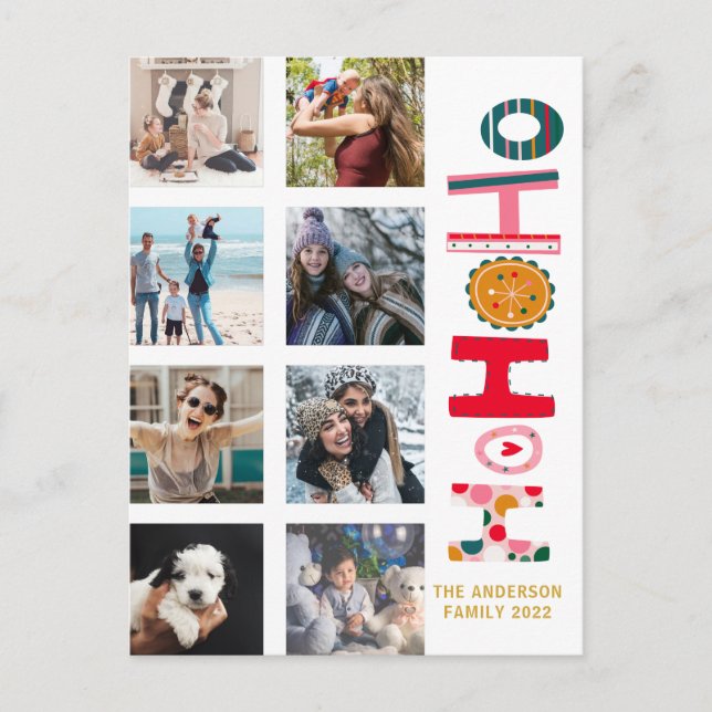 Modern 9 Foto Farbenfrohe Weihnachtsgrüße Postca Postkarte (Vorderseite)