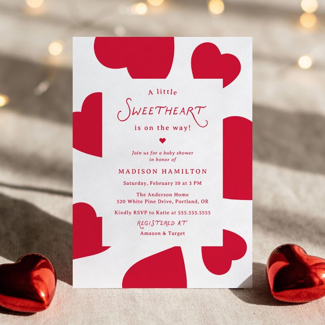 Modern A Little Sweetheart Valentine Baby Shower Einladung (Von Creator hochgeladen)