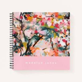 Modern Abstract Art Botanical Pink Flowering Tree Notizbuch